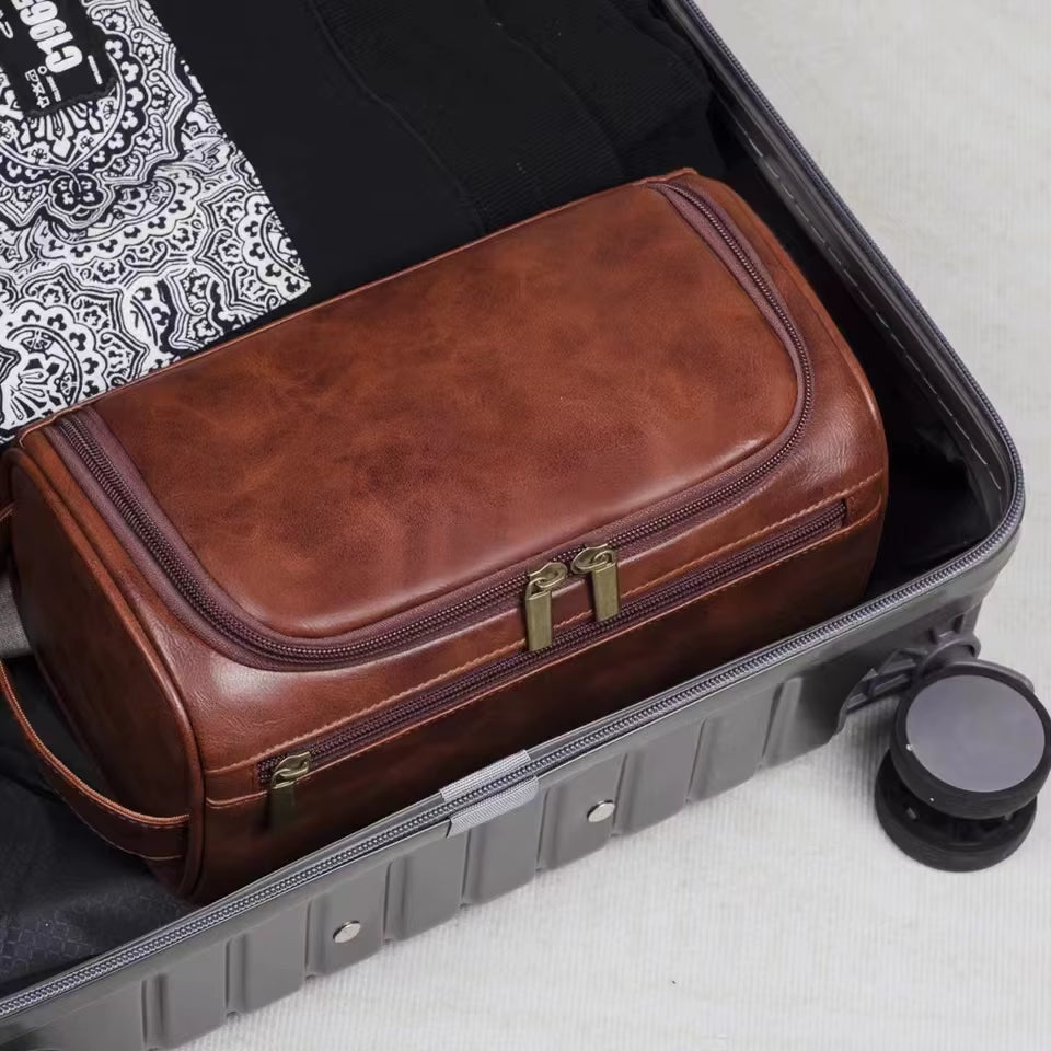 Leather Toiletry Bag for Men Women Dopp Kit Mens Hanging Toiletry Bag Travel Toiletry Bag for Traveling Large Cosmetic Bag for T