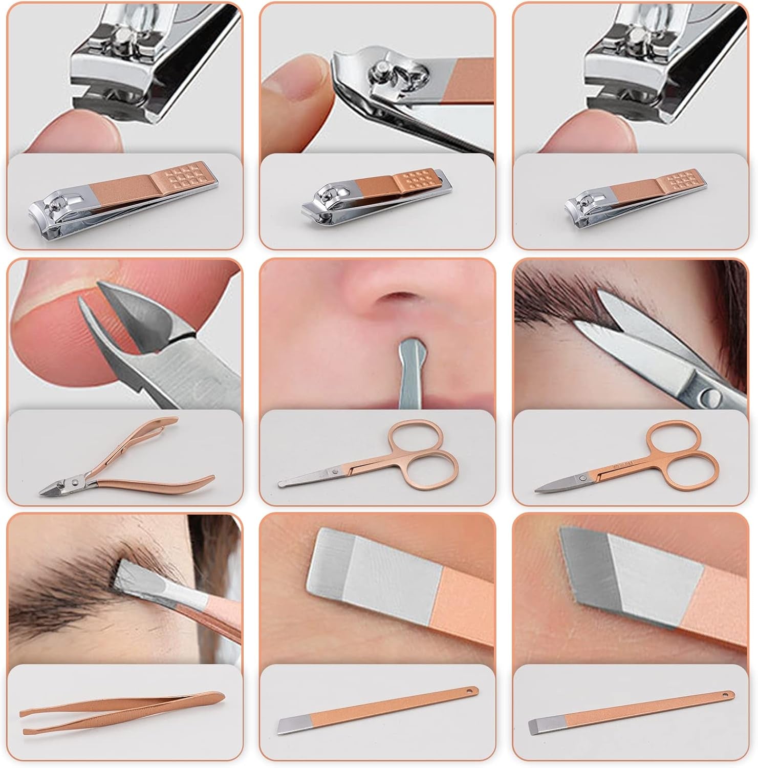 Set Manicura Pedicura 18 Piezas, Cuidado De Uñas Mujer Hombre, Kit De Cortaúñas Profesional De Acero Inoxidable, Estuche De Uñas (Oro Rosa)