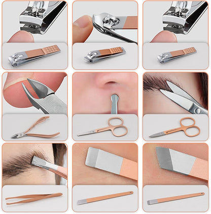 Set Manicura Pedicura 18 Piezas, Cuidado De Uñas Mujer Hombre, Kit De Cortaúñas Profesional De Acero Inoxidable, Estuche De Uñas (Oro Rosa)